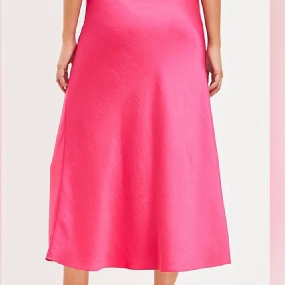 LOFT Hot Pink Satin Midi Skirt